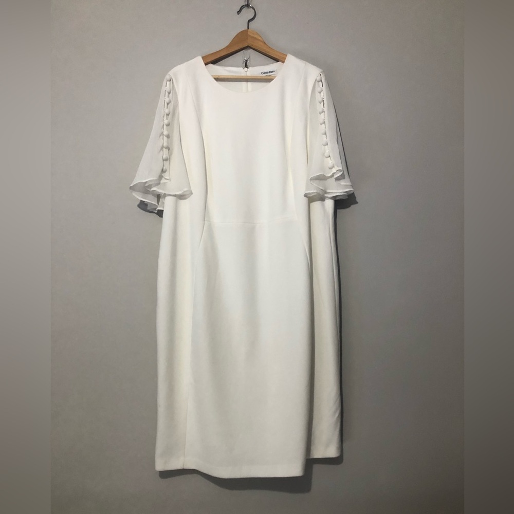 Calvin Klein White Sheer Sleeve Midi Sheath Dress Women’s Plus Size 20
